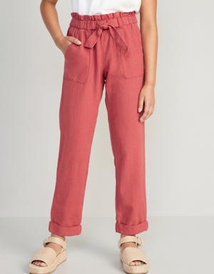 Old Navy Ruffled-Waist Linen-Blend Utility Pants for Girls red