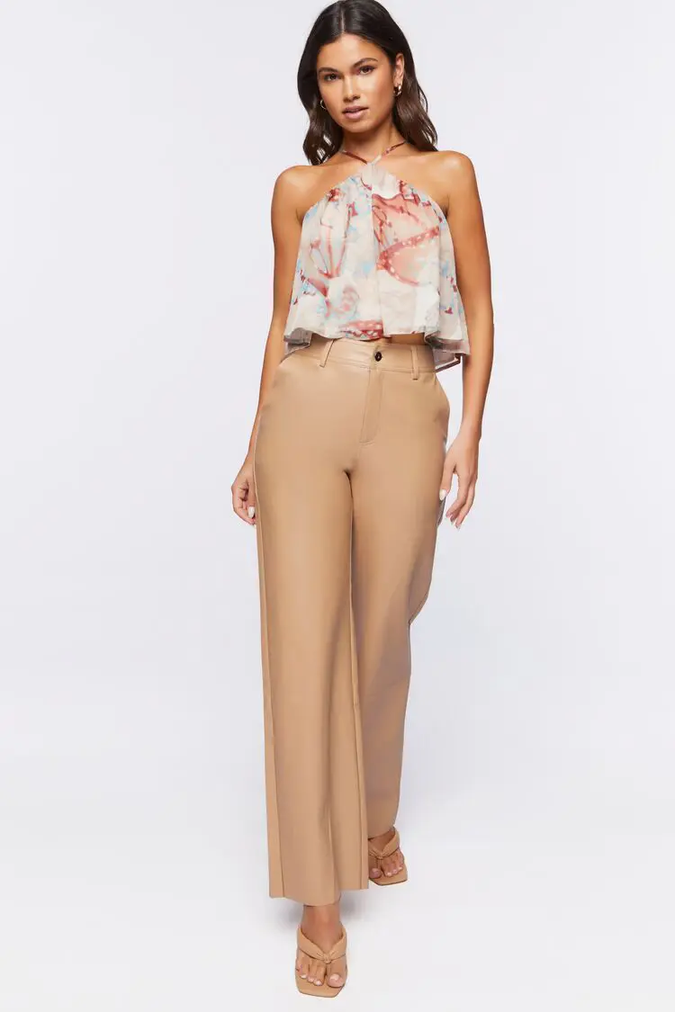 Forever 21 Forever 21 Faux Leather Wide Leg Pants Tan. 1