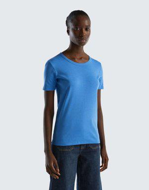 Kadın Havacı Mavi Basic Kısa Kollu Bisiklet Yaka Tshirt