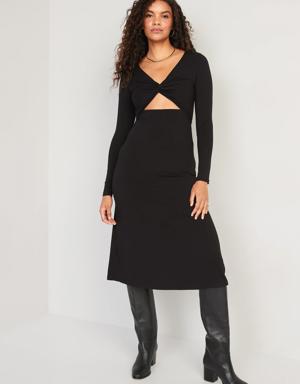 Fit & Flare Twist-Front Cutout Midi Dress for Women black