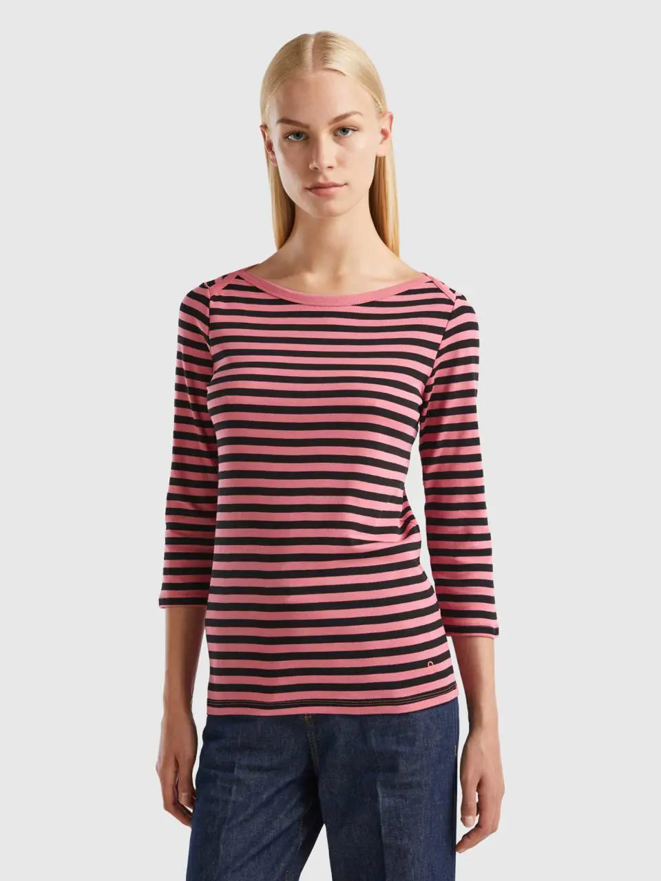 Benetton striped 3/4 sleeve t-shirt in 100% cotton. 1