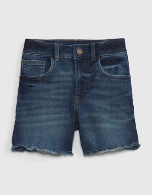 Kids High Rise Midi Denim Shorts with Washwell blue