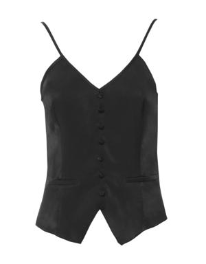 Brit Button Up Black Blouse With Rope Strap