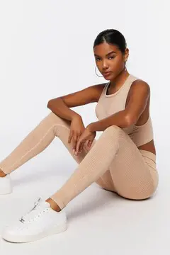 Forever 21 Forever 21 Seamless Ribbed Leggings Walnut. 2