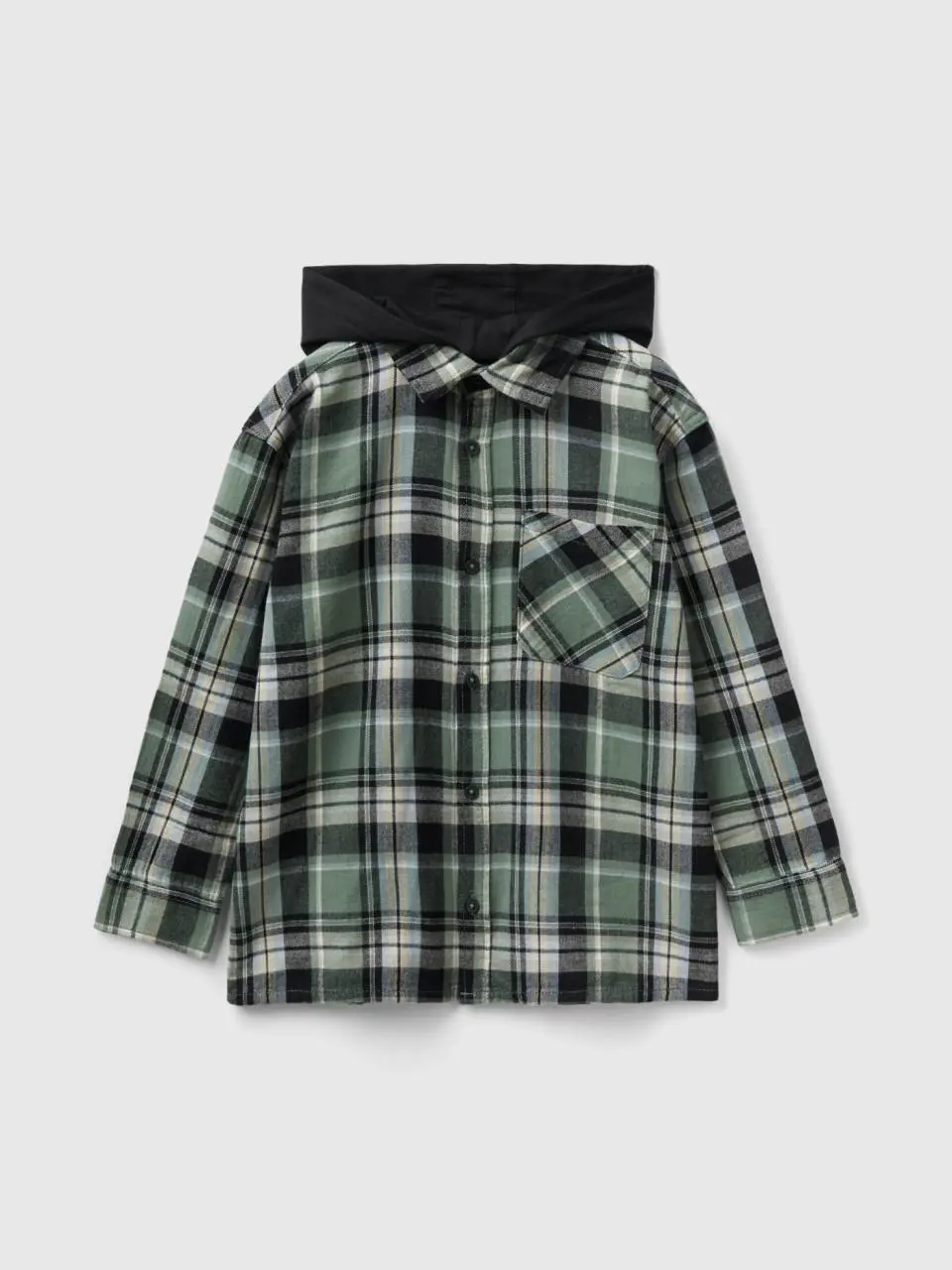 Benetton tartan shirt with hood. 1