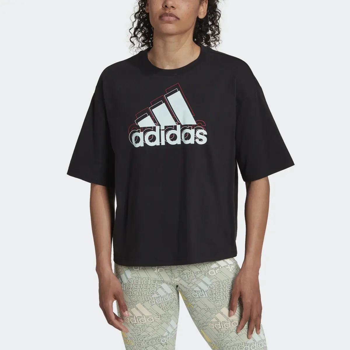 Adidas Essentials Multi-Colored Logo Loose Fit Cropped Tee. 1