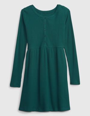 Kids Waffle Skater Dress green