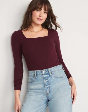 Old Navy Long-Sleeve Square-Neck Rib-Knit Bodysuit for Women red