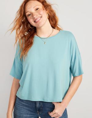 Old Navy Short-Sleeve Luxe Oversized Cropped T-Shirt for Women blue