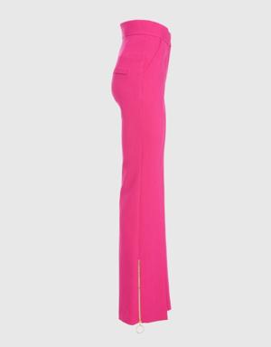 High Waist Pink Pants With Leg Zipper Detail