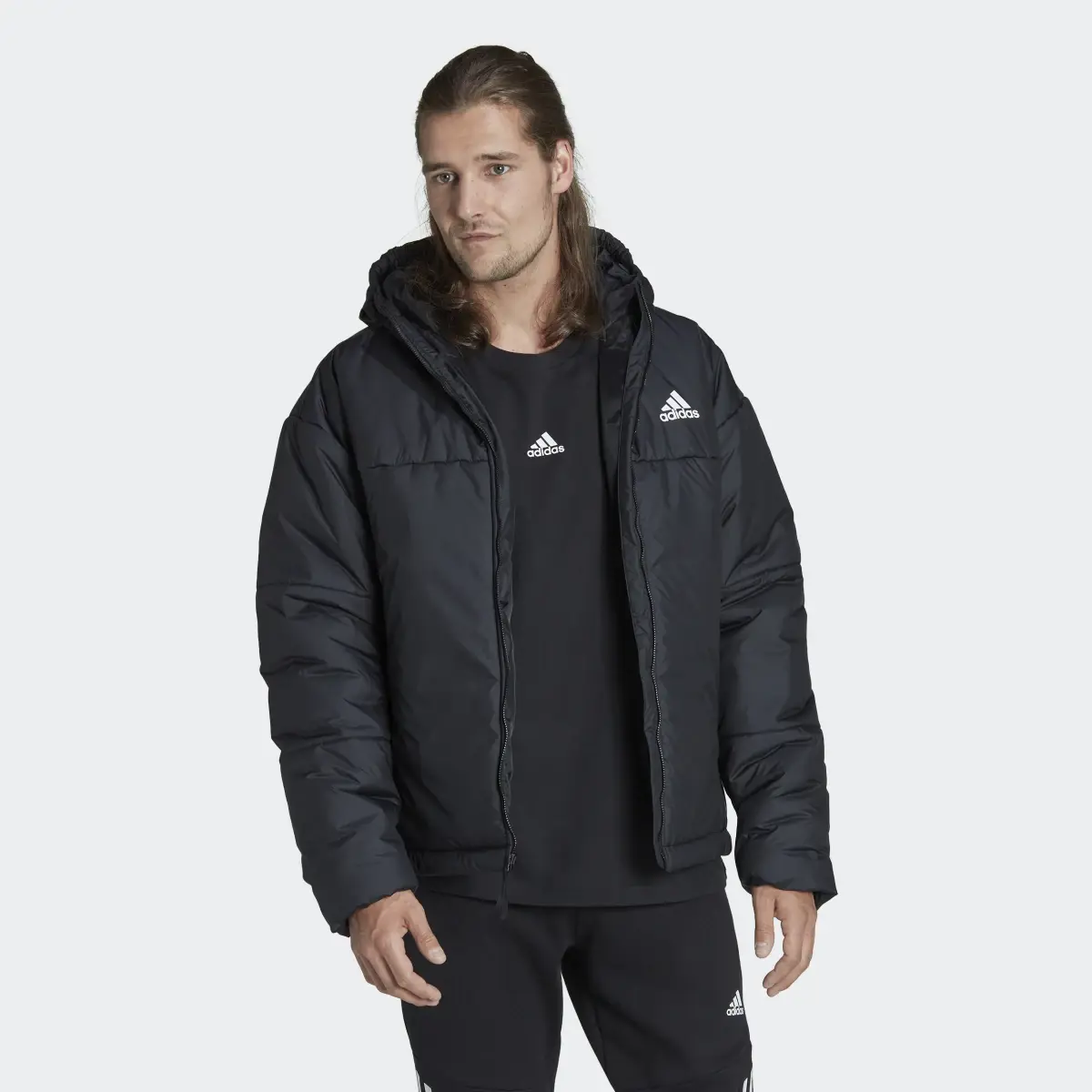 Adidas BSC 3-Stripes Puffy Hooded Jacket. 2