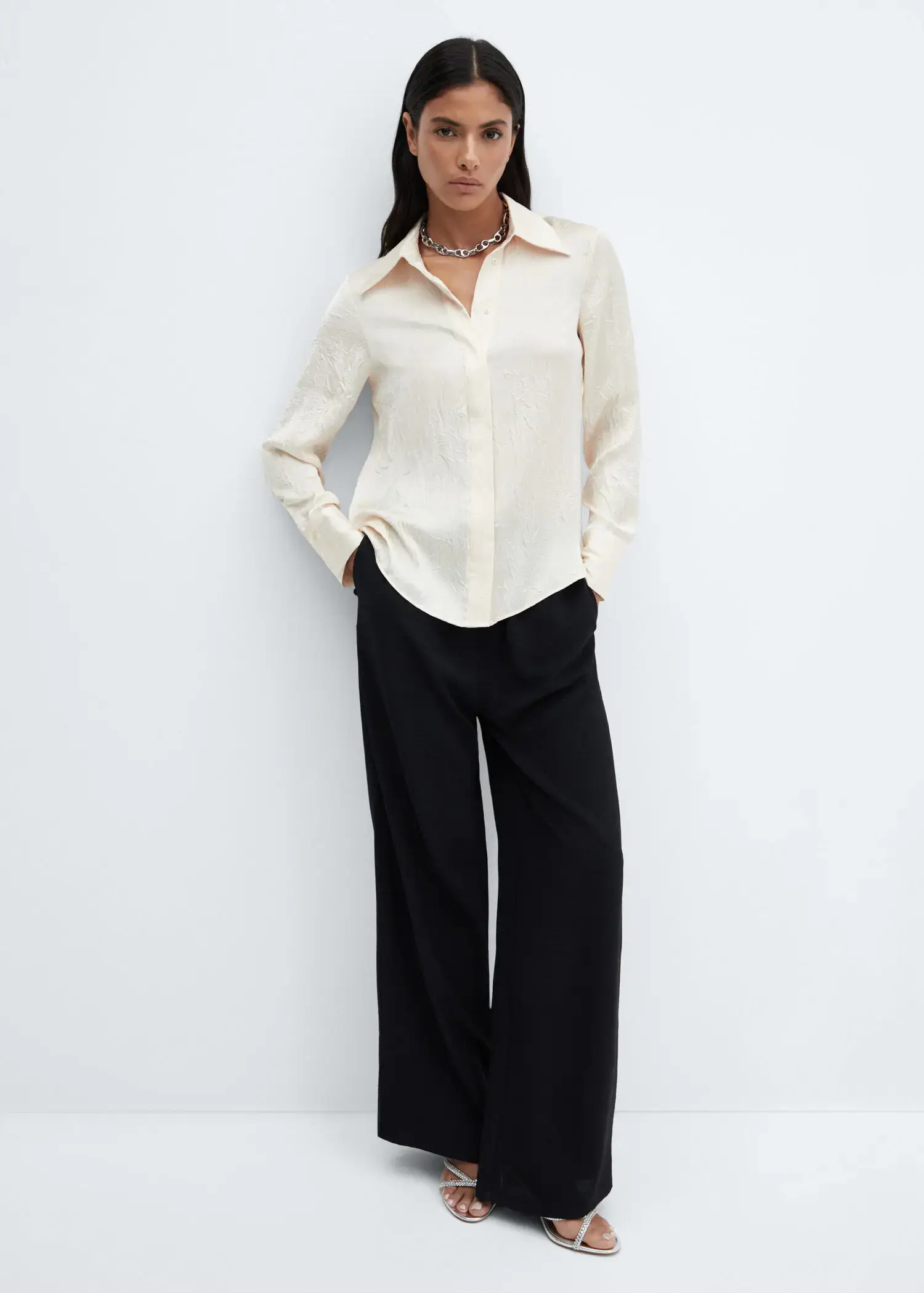 Mango Wideleg trousers with elastic waist. 1