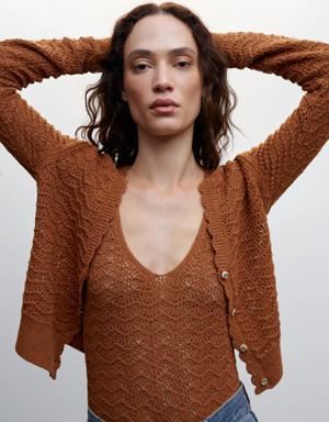 Openwork cardigan with scalloped edges