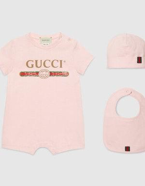 Baby cotton gift set with Gucci logo