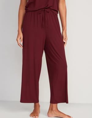 Sunday Sleep High-Waisted Cropped Rib-Knit Wide-Leg Lounge Pants for Women red