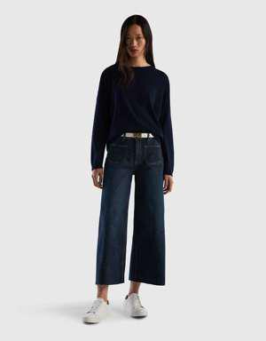 Kadın Mix Kısa Geniş Paça Denim Pantolon