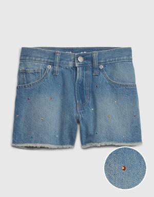 Kids Low Stride Rhinestone Shorts with Washwell blue