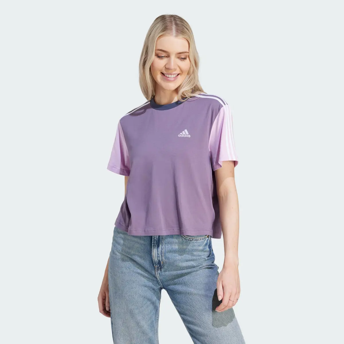 Adidas Essentials 3-Stripes Single Jersey Crop Top. 2