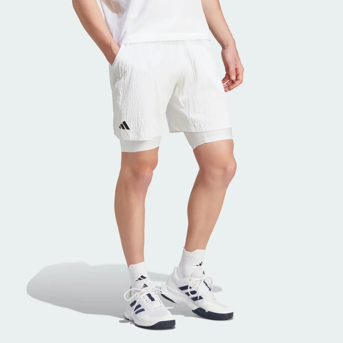 Adidas AEROREADY Pro Two-in-One Seersucker Tennis Shorts. 1