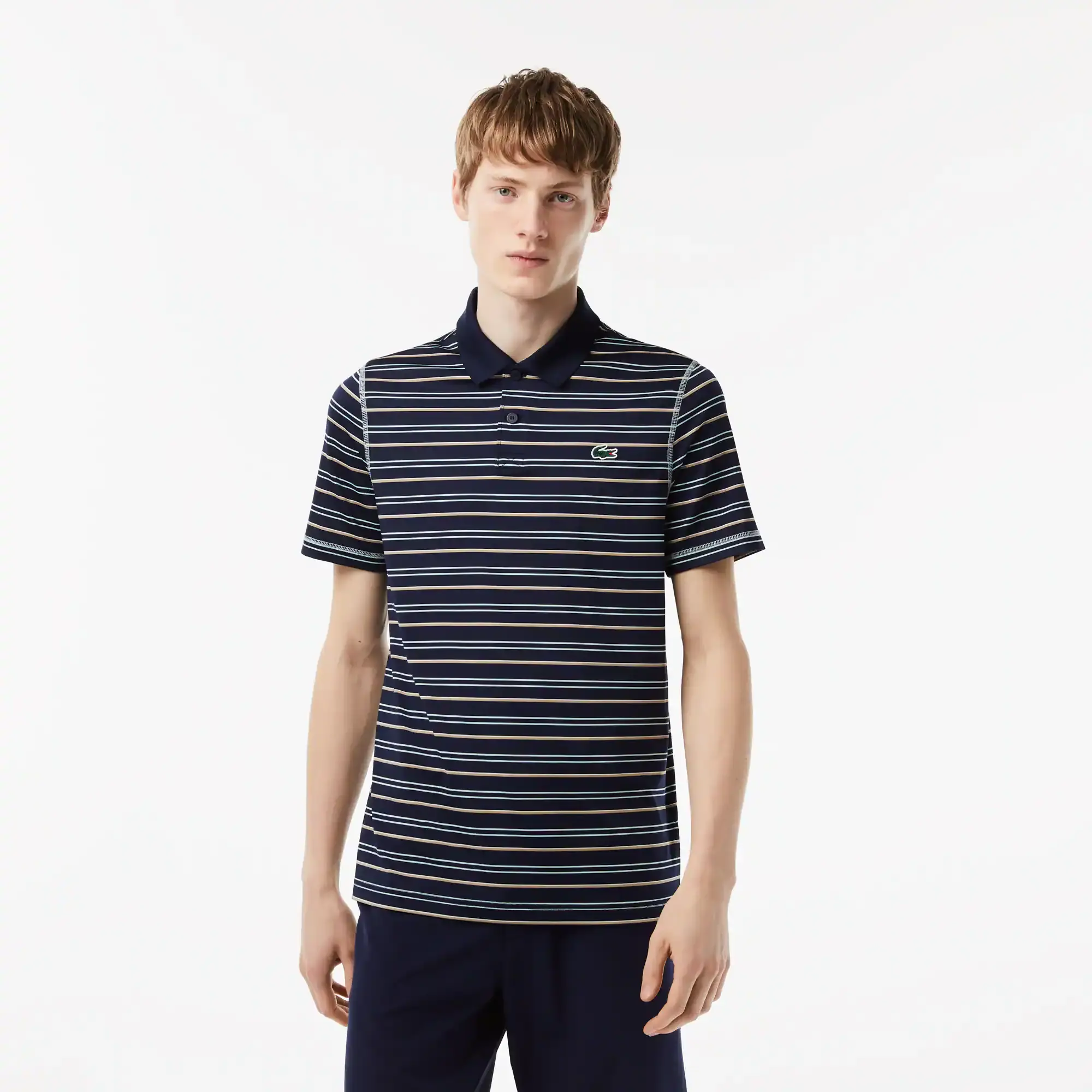 Lacoste Men’s Golf Recycled Polyester Stripe Polo. 1