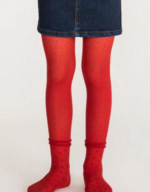 Kırmızı Kız Çocuk Desenli Külotlu Çorap