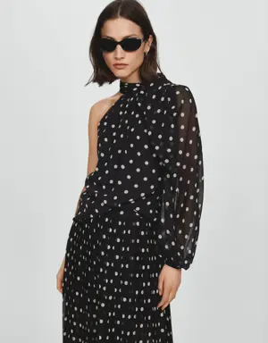 Asymmetric polka dot blouse