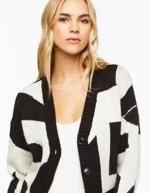 Forever 21 Abstract Marled Cardigan Sweater Beige/Black