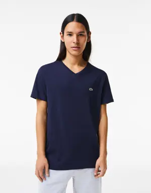 Lacoste T-shirt decote em V em jersey de algodão pima unicolor