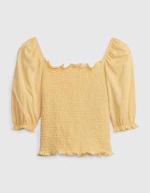 Gap Kids Puff Sleeve Smocked Top yellow