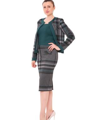 Plaid Knitted Contrast Green Triple Woman Suit