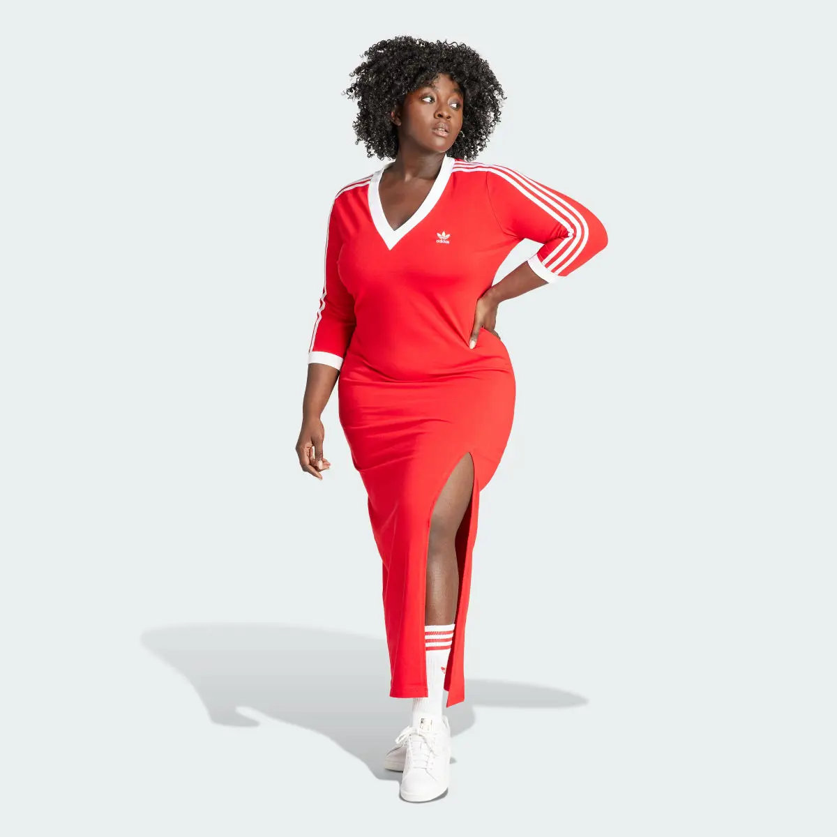 Adidas Adicolor Classics 3-Stripes V-Neck Maxi Dress (Plus Size). 2