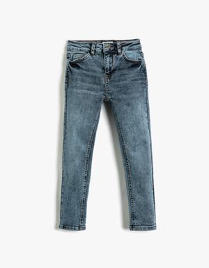 Kot Pantolon Pamuklu Cepli - Slim Jean Beli Ayarlanabilir Lastikli