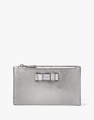 Morgan Bow Embellished Metallic Small Slim Bifold Wallet