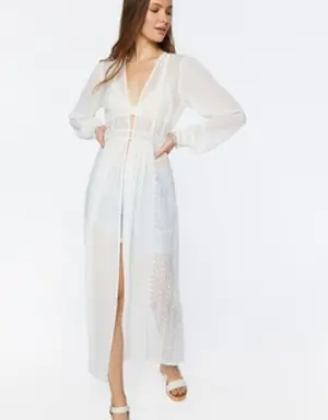 Forever 21 Sheer Lace Duster Jacket White