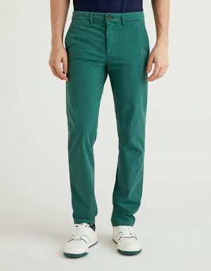 Erkek Yeşil Slim Fit Chino Pantolon
