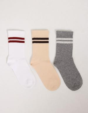 3'lü Paket Şeritli Erkek Çocuk Soket Çorap