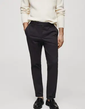 Slim-fit cotton pleated trousers