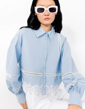 Blue Shirt With Ribbon Accessories And Lace