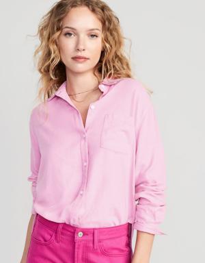 Linen-Blend Boyfriend Shirt for Women pink