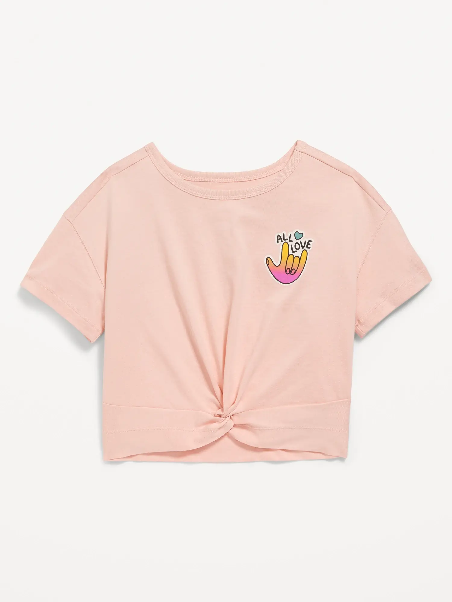 Old Navy Twist-Front Graphic T-Shirt for Girls pink. 1