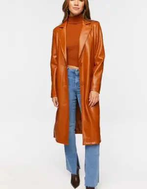 Forever 21 Faux Leather Trench Coat Root Beer