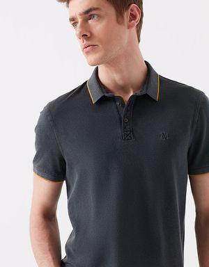Renkli Şerit Detaylı Gri Polo Tişört