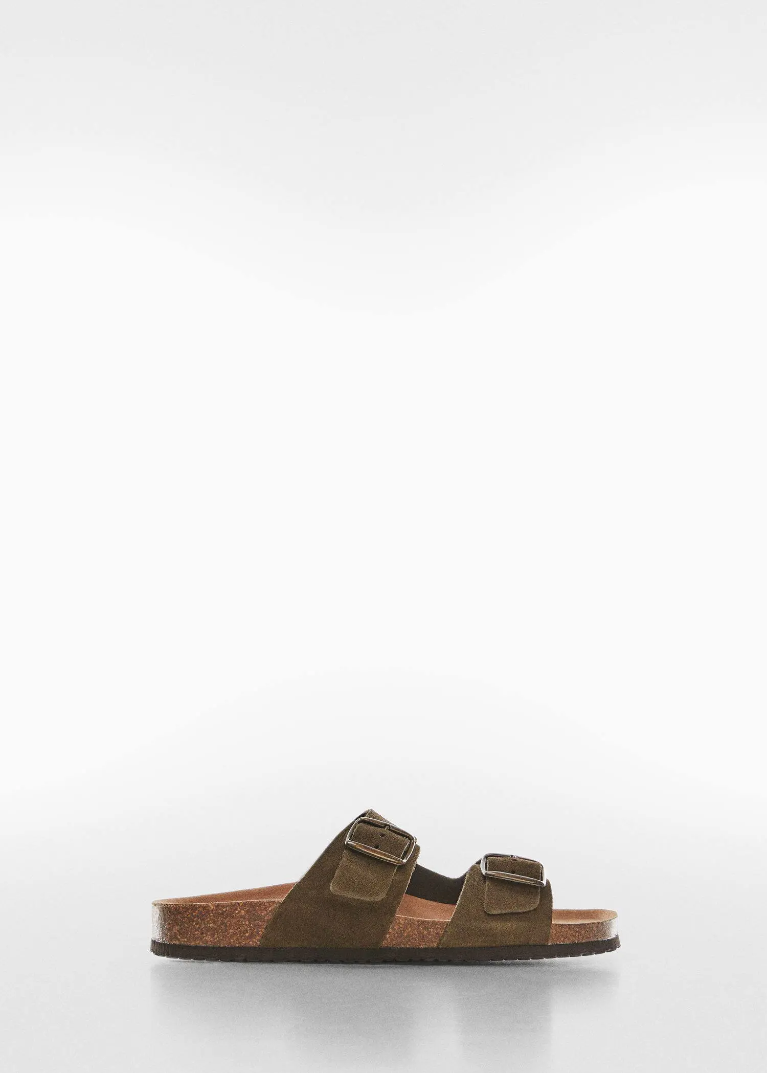 Mango Split leather sandals with buckle. a pair of brown sandals sitting on top of each other. 