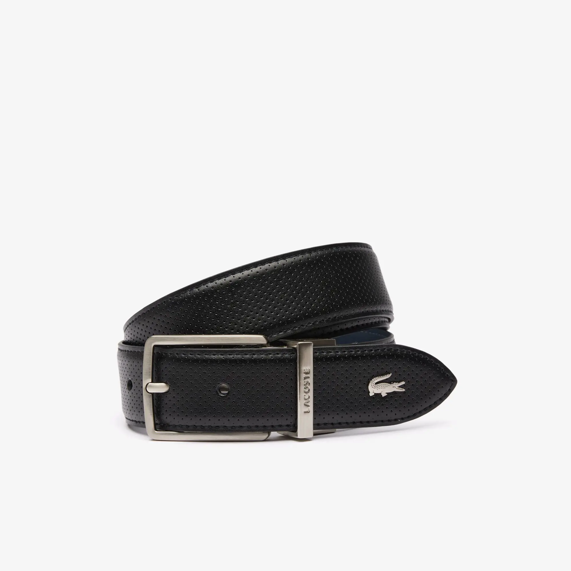 Lacoste Men's Lacoste Engraved Buckle Reversible Piqué Leather Belt. 1 Lacoste Men's Lacoste Engraved Buckle Reversible Piqué Leather Belt. 1