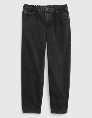 Kids High Rise Barrel Jeans with Washwell black