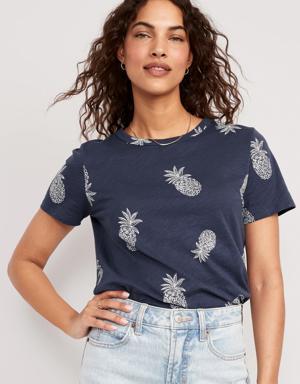 Old Navy EveryWear Printed Slub-Knit T-Shirt for Women blue