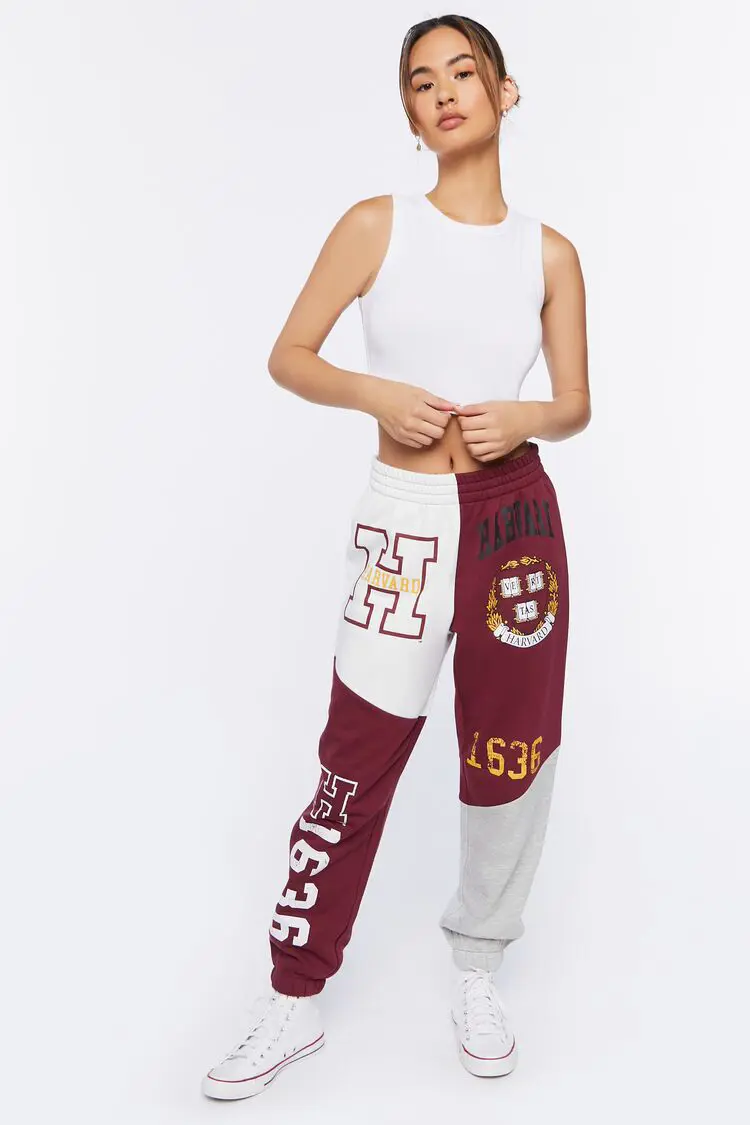 Forever 21 Forever 21 Harvard Graphic Fleece Joggers Burgundy/Multi. 1