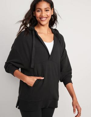 Live-In Cozy-Knit French-Terry Tunic Hoodie for Women black