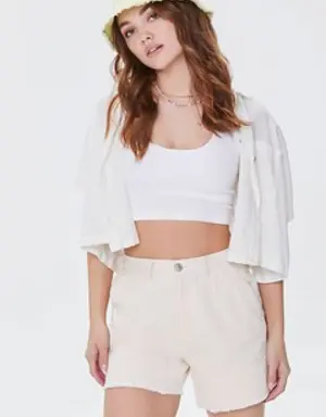 Forever 21 Frayed Corduroy Shorts Cream