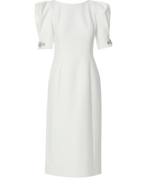 With Embroidered Sleeves Midi Length Classic Ecru Cocktail Dress